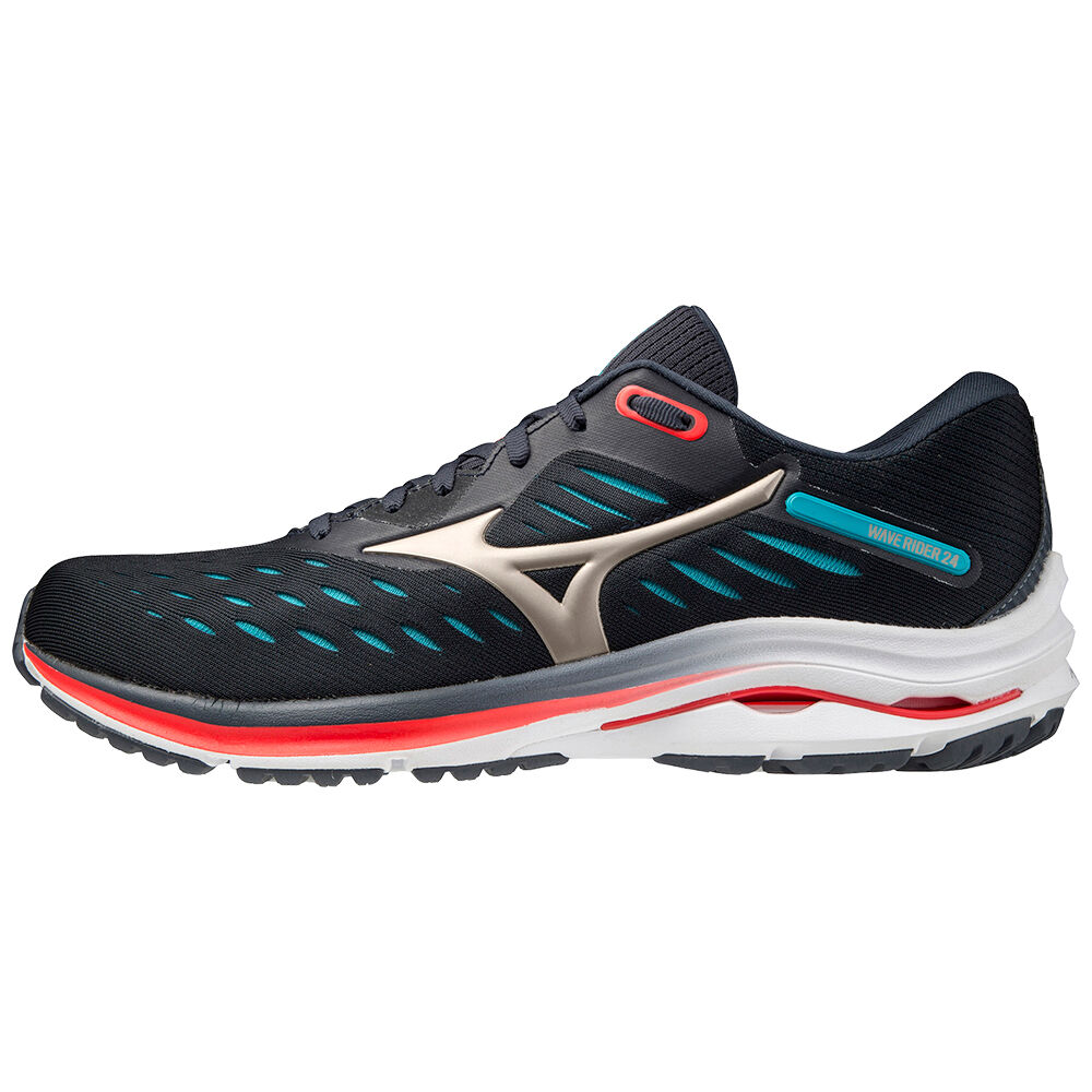 Tenis Para Correr Mizuno Wave Rider 24 Para Hombre Azul Marino/Plateadas/Azules 3604859-RF